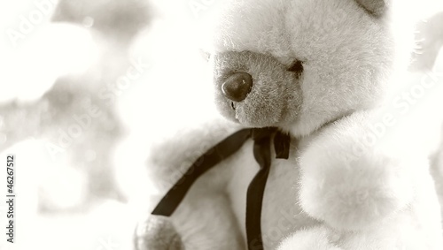 Teddybear near the winter window.