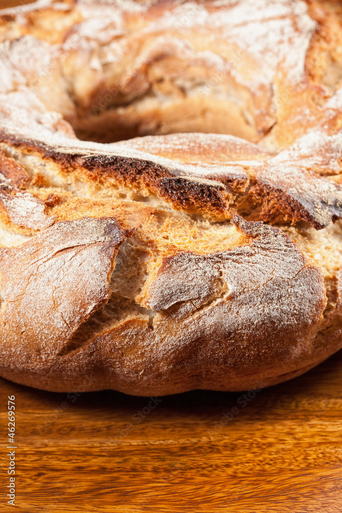 Freshly baked traditional bread, close up