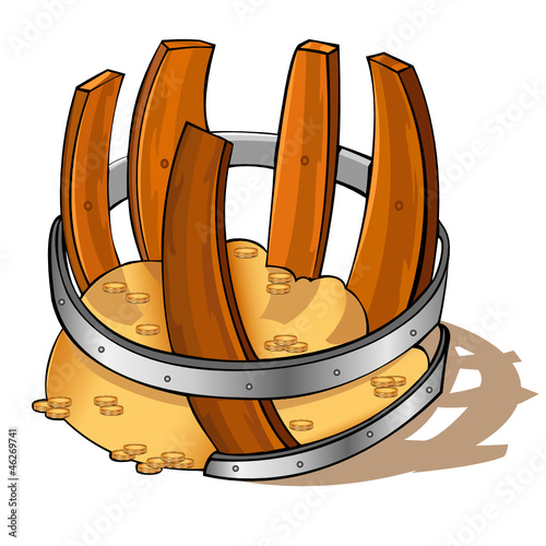 pirate barrel broken gold treasure icon isolated