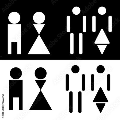 Futuristic restroom sign on black or white