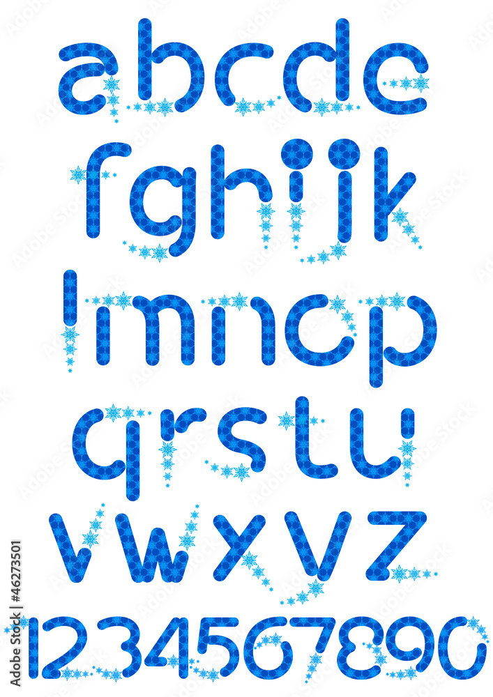 alphabet with snowflakes