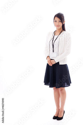 attractive asian businesswoman on white background