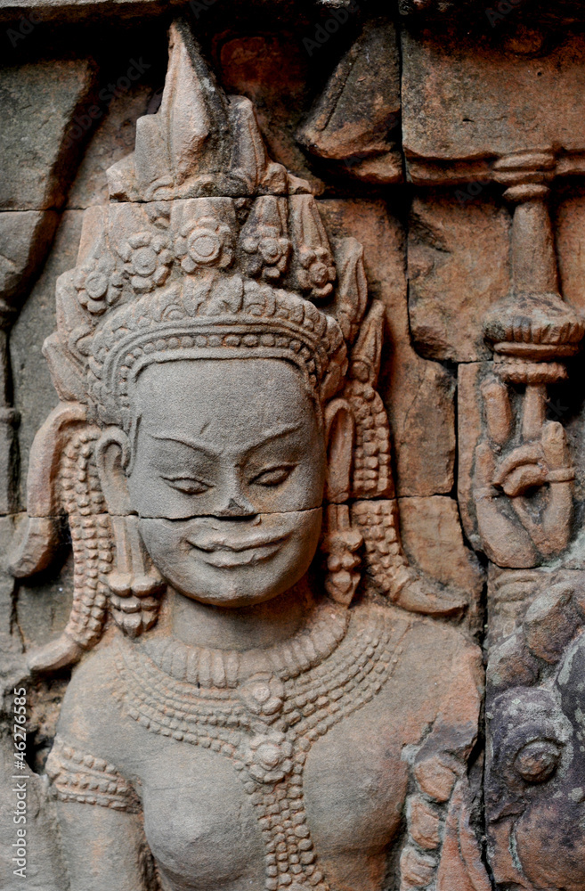 detail of stone carvings in angkor wat,cambodia.