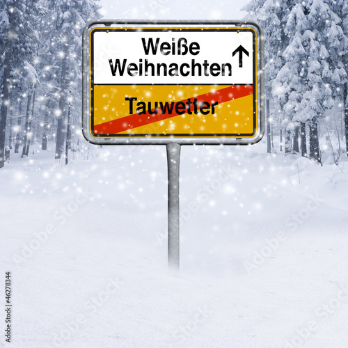 Ortsschild Weiße Weihanchten im Schnee