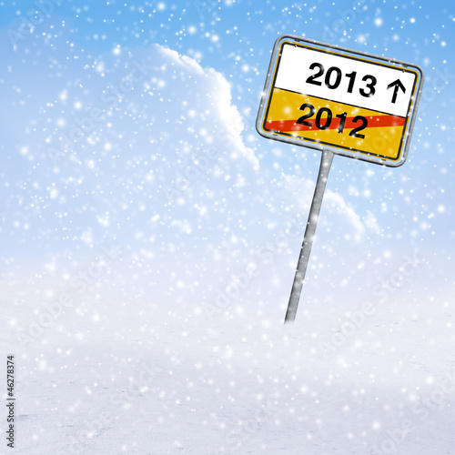 Ortsschild Neujahr 2013 im Schnee