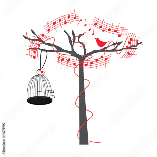 Bird singing on the tree abstract vector image