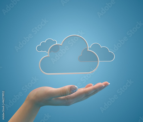Cloud computing concept.  Hand with cloud icon.