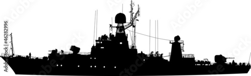 Vector silhouette of the military ship in profile