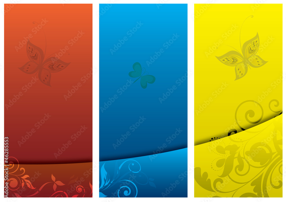 Vertical vector floral banners with butterflies and flowers Vertical vector floral banners with butterflies and flowers