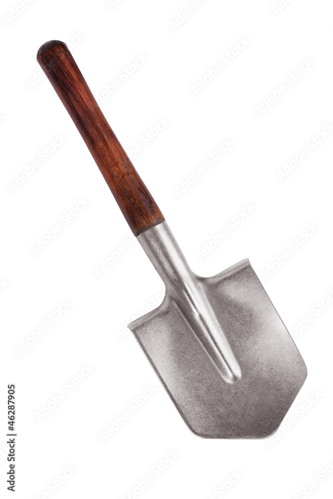 Steel shovel with a wooden handle