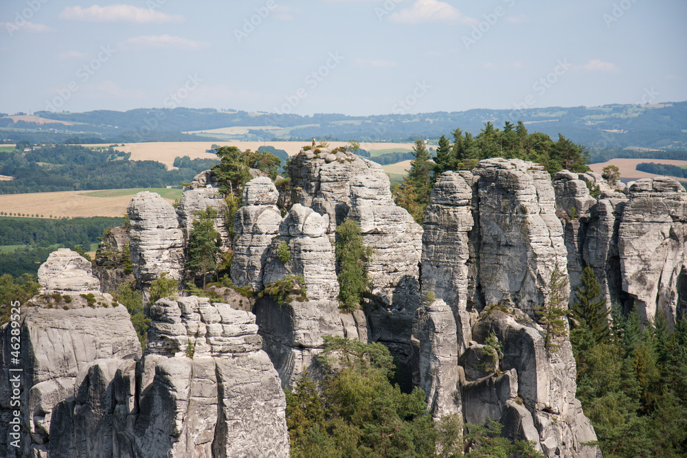 panoramic view of sandstone rocks in cesky raj, czech republic