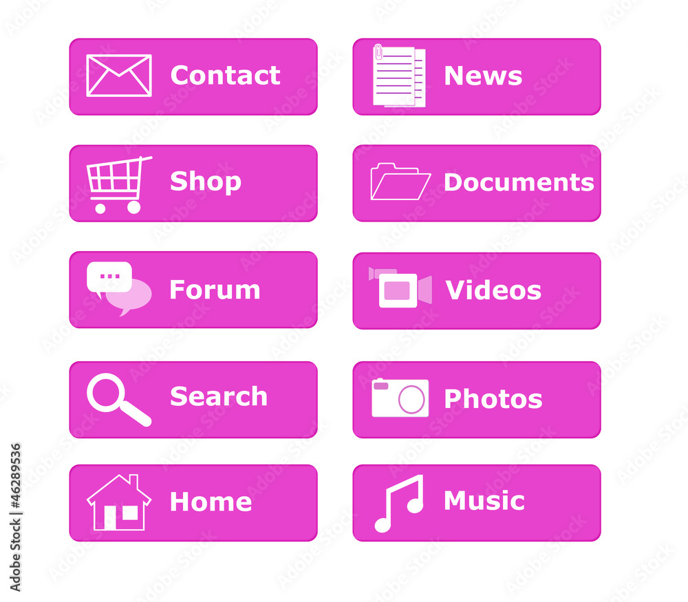 Botones para menú de página Web en color rosa Botones para menú de página Web en color rosa
