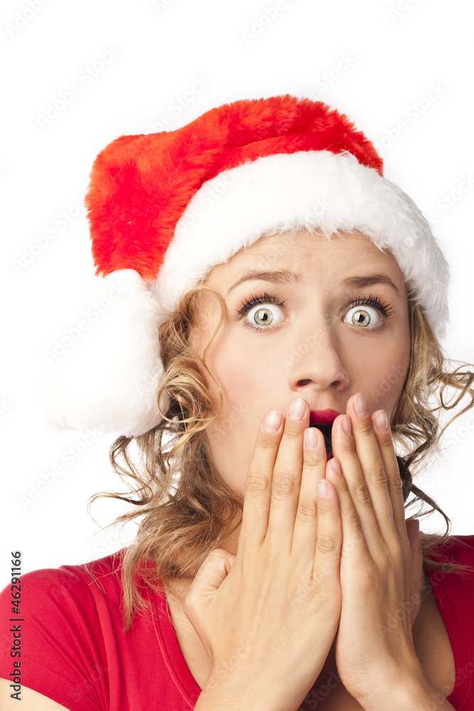 Beautiful Young Happy Christmas Woman over white Beautiful Young Happy Christmas Woman over white