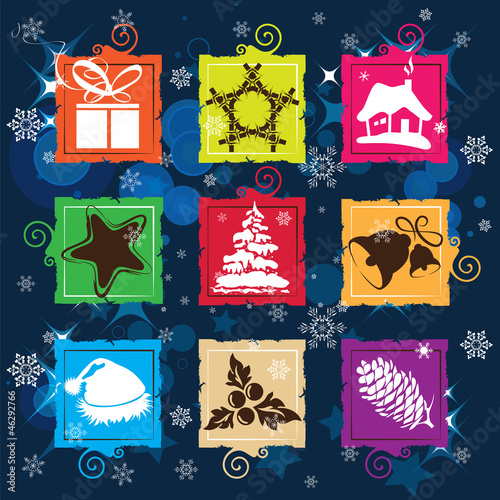 Set vector Christmas icon, seamless background