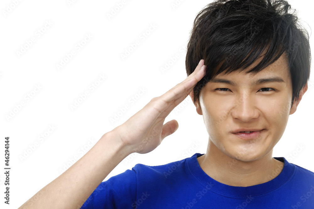 young man with hand ever the eyes and looking up young man with hand ever the eyes and looking up