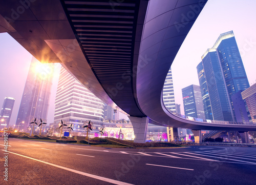 Photography the light trails on the modern building background in shanghai c