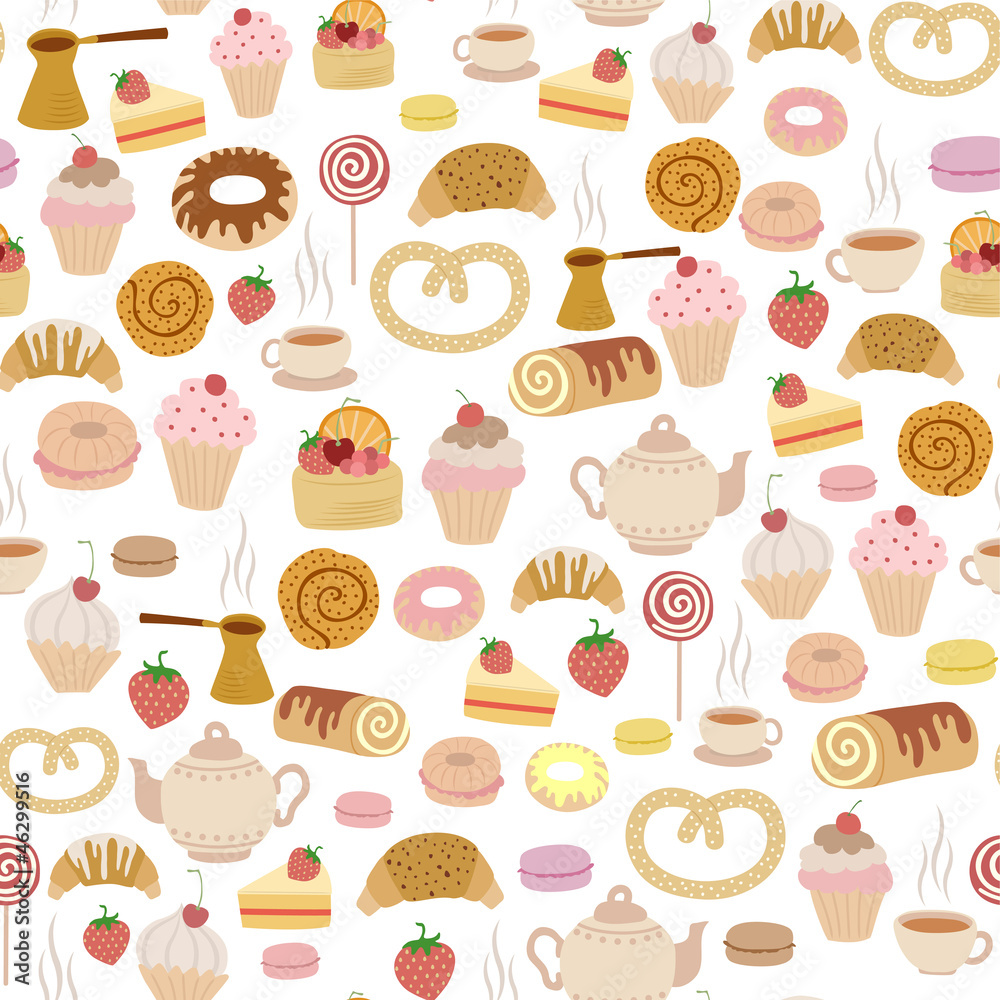 seamless pattern with different types of pastries