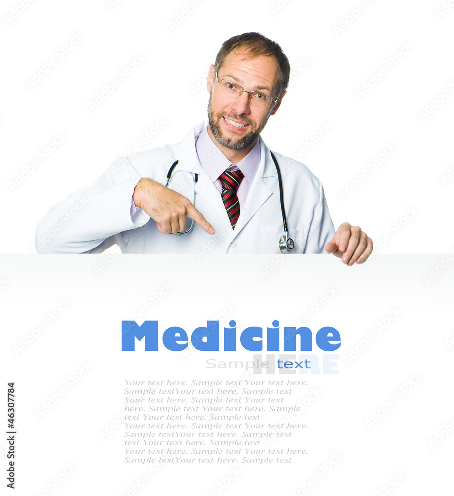 doctor showing clipboard on white doctor showing clipboard on white