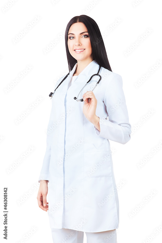 smiling doctor in white uniform with stethoscope smiling doctor in white uniform with stethoscope