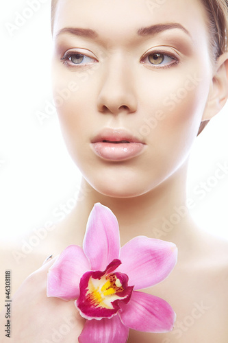 shiny woman with flower