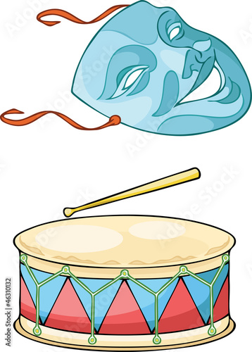 Theatrical mask and drum