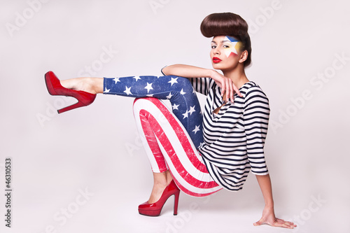 fashion model in american flag leggings