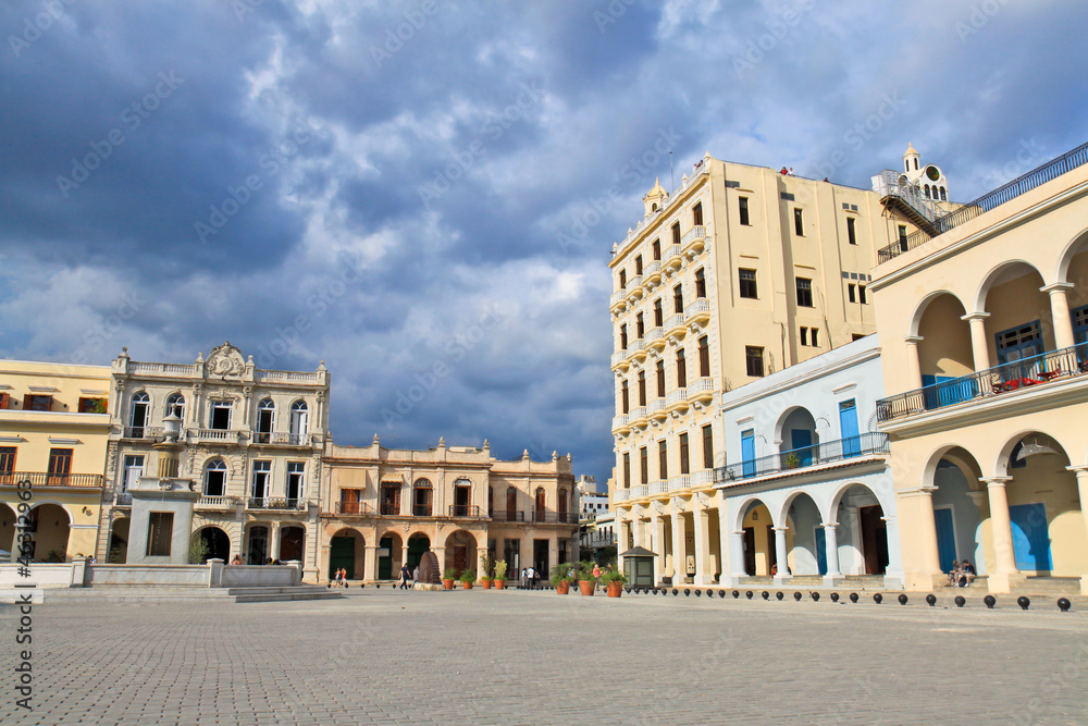 Plaza Vieja with colorful tropical buildings, Havana ,Cuba