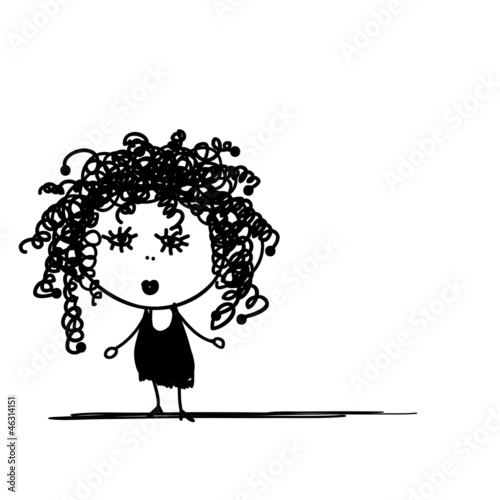 Cute girl with frizzy hair for your design