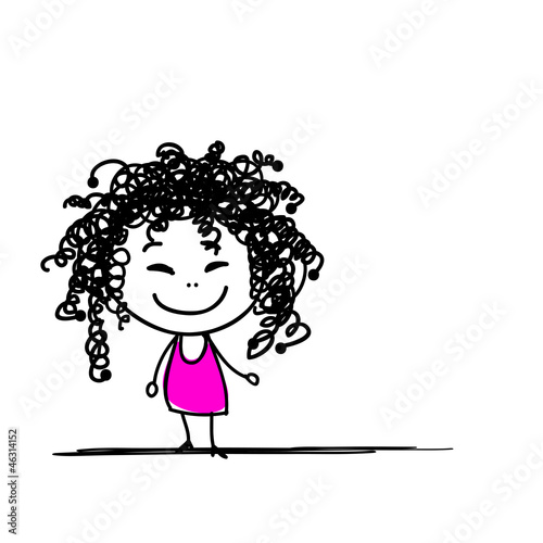 Cute girl with frizzy hair for your design
