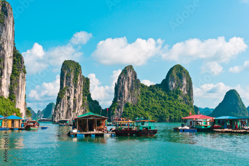 Floating village and rock islands