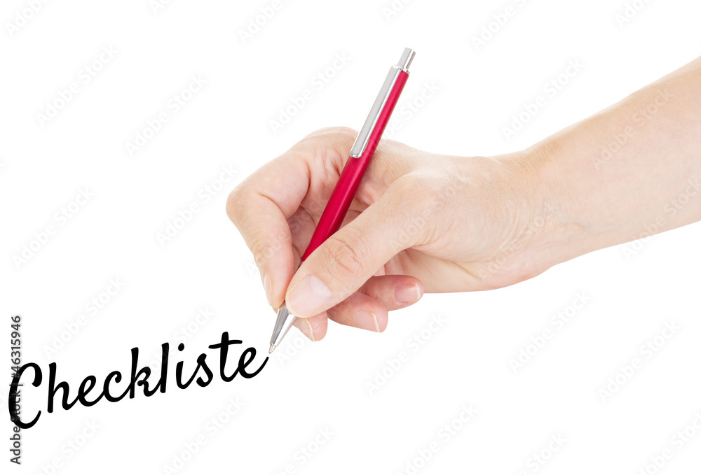 Hand with pen isolated on white background: checklist Hand with pen isolated on white background: checklist
