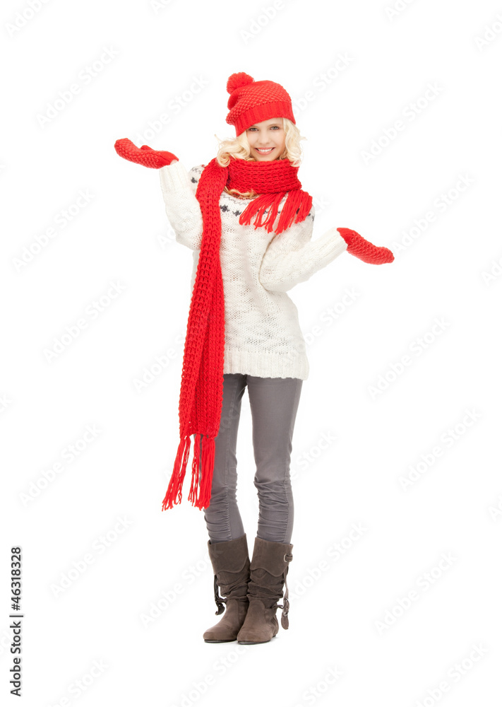 beautiful woman in hat, muffler and mittens beautiful woman in hat, muffler and mittens