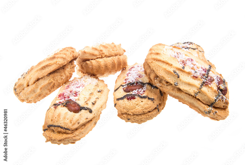 Heap of delicious  cookies isolated on white background