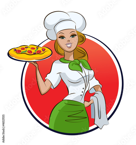 Woman pizza cook.