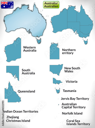 Übersichtskarte von Australien mit Grenzen und Flagge
