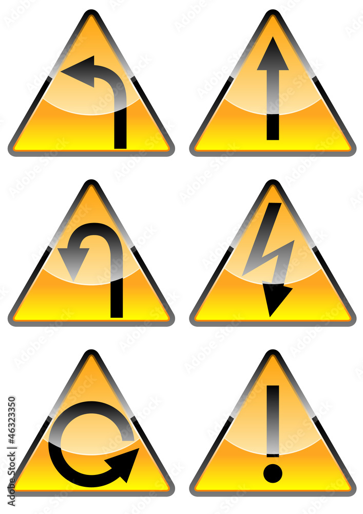 Set of arrows in a yellow triangle background Set of arrows in a yellow triangle background