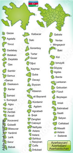Übersichtskarte von Aserbaidschan  mit Grenzen und Flagge