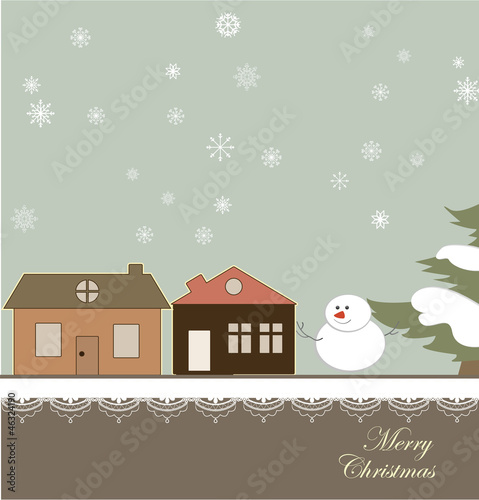 Christmas card with a winter town