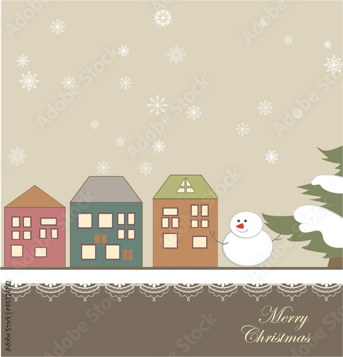 Christmas card with a winter town