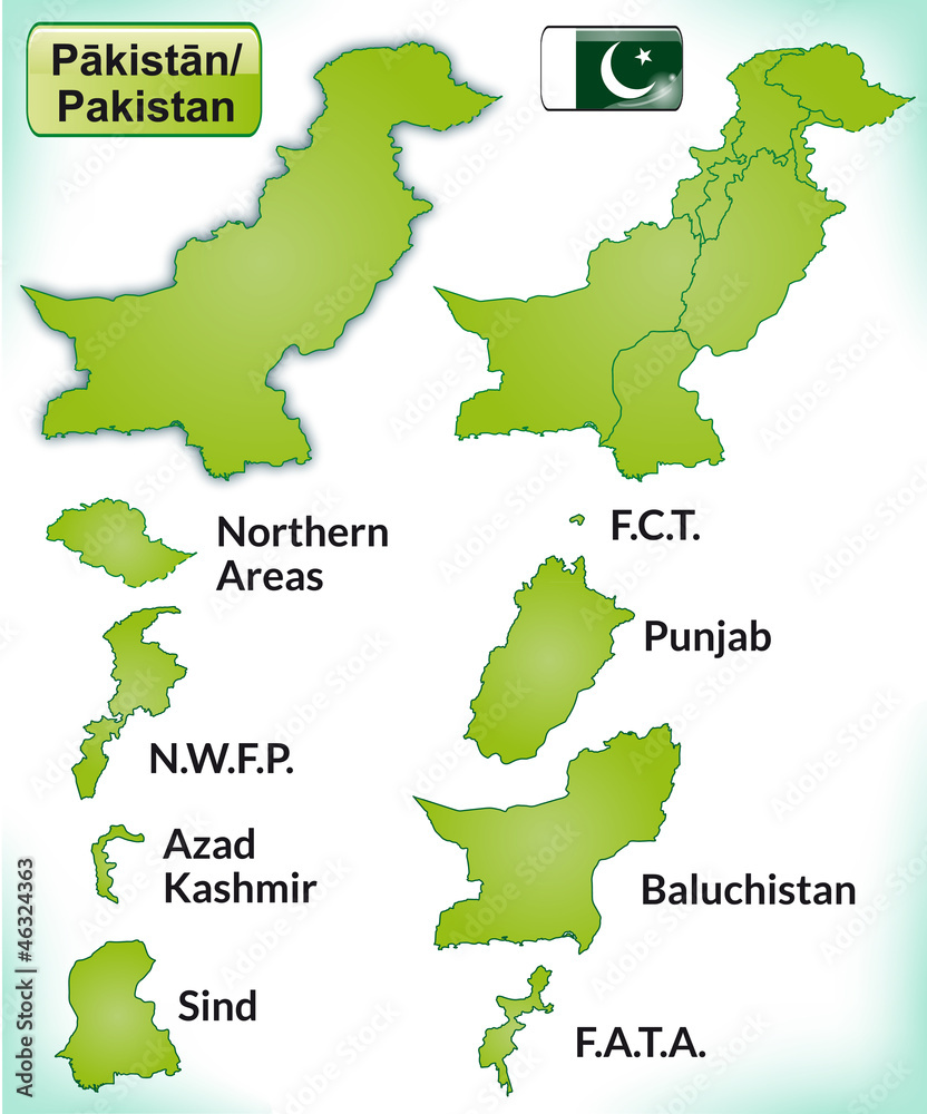 Übersichtskarte von Pakistan mit Grenzen und Flagge