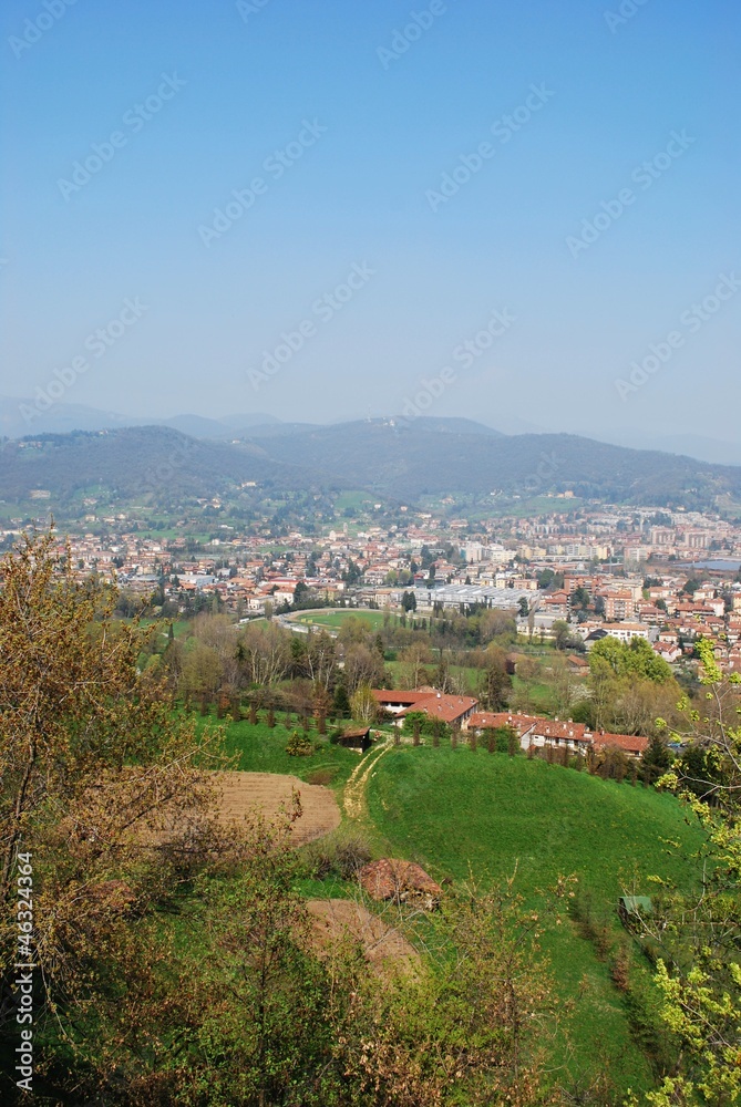 Landscape of Bergamo town and hills, Italy