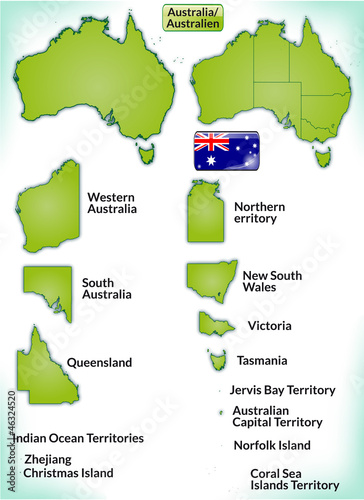 Übersichtskarte von Australien mit Grenzen und Flagge