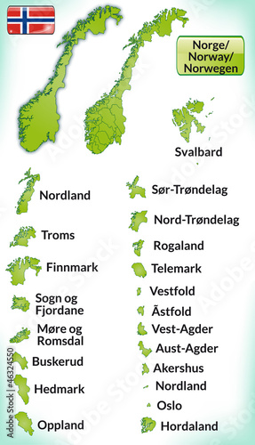 Übersichtskarte von Norwegen mit Grenzen und Flagge