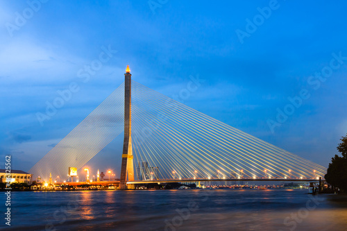 Rama VIII bridge at twilight Bangkok Thailand