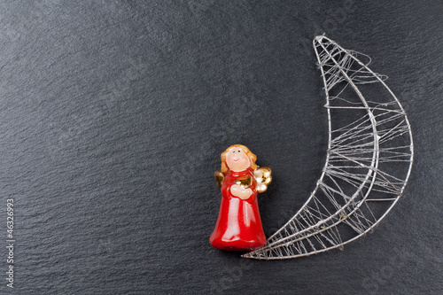 Bild auf Leinwand Christmas ornament: christmas angel and silvered moon