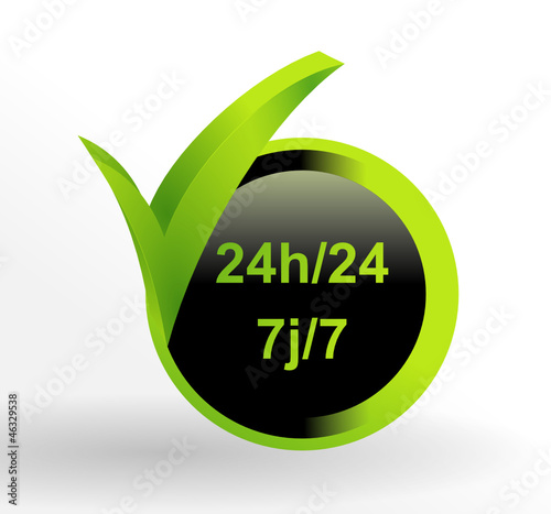 icône service 24h sur 24 7j sur 7 sur bouton vert et noir