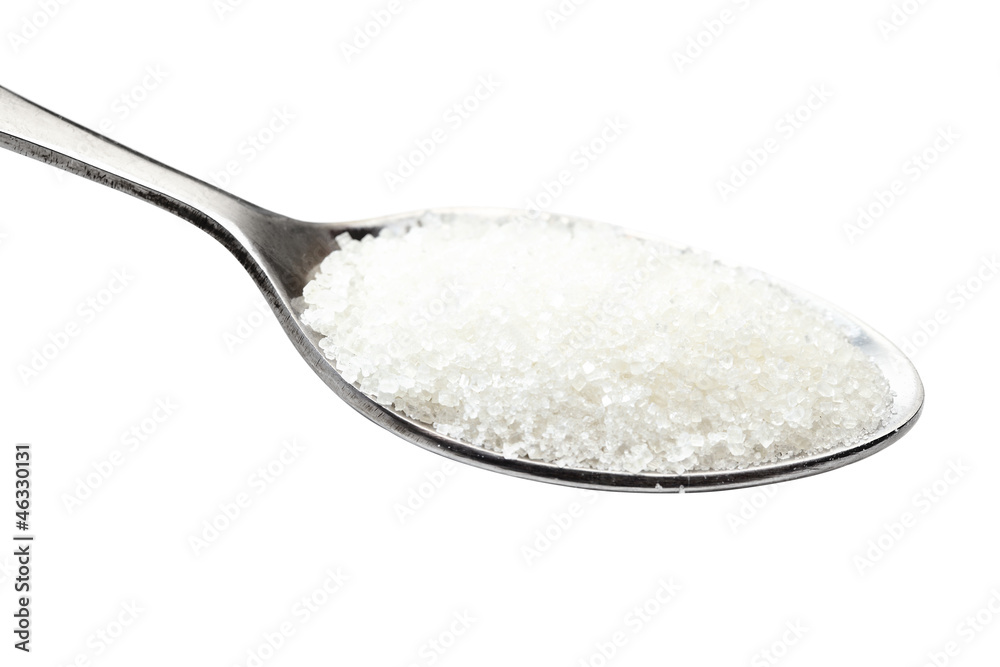 spoon of sugar. Isolated on white.