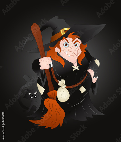 Fat Witch Woman Halloween Vector Illustration