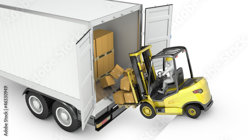 Fork lift truck falling from unsecured semi trailer