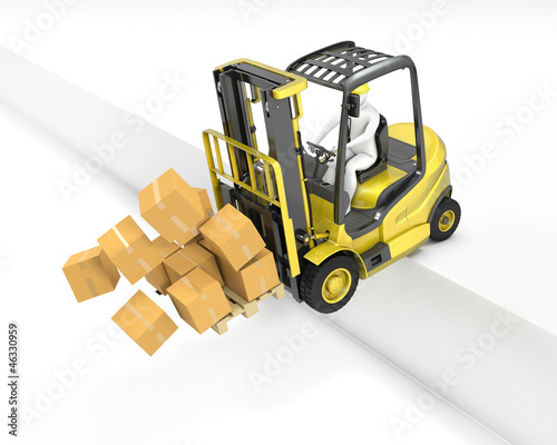 Fork lift truck falling from loading dock